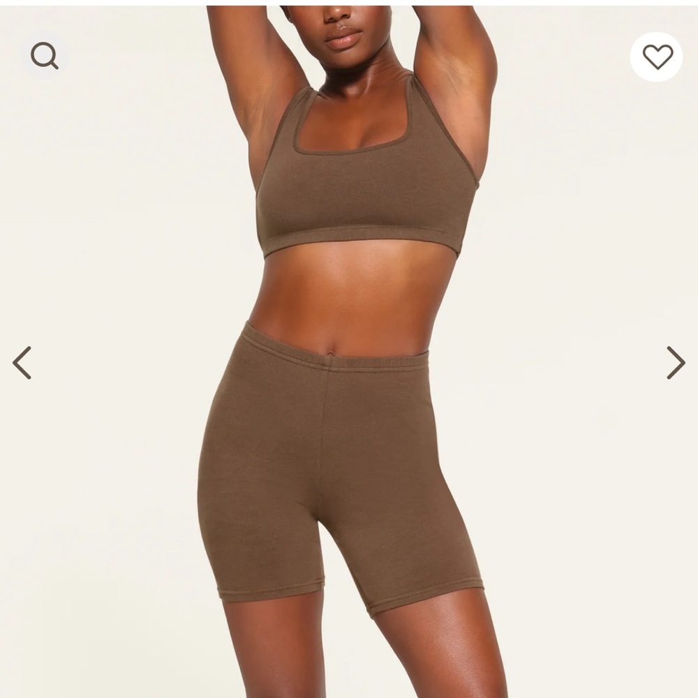 Skims biker shorts and top
